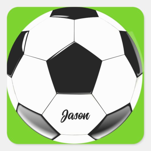 Sticker Carré Boule de soccer avec nom Lime Green (Devant)