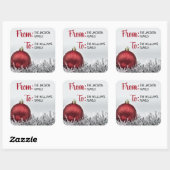 Sticker Carré Boule rouge de Noël avec guirlande d'argent (Feuille)