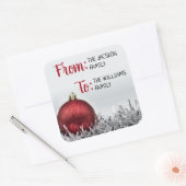 Sticker Carré Boule rouge de Noël avec guirlande d'argent (Enveloppe)