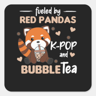Sticker Carré Boule Thé Rouge Panda Chocolat Animaux mignons Bob