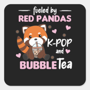 Sticker Carré Boule Thé Rouge Panda Chocolat Animaux mignons Bob