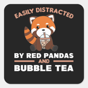 Sticker Carré Boule Thé Rouge Panda Chocolat Animaux mignons Bob