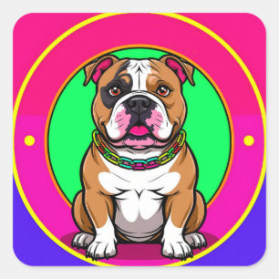 Sticker Carré Bouledogue anglais sur un fond vibrant