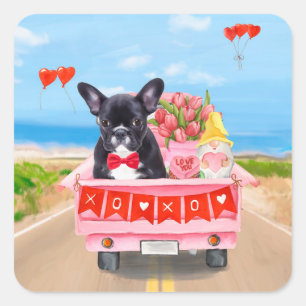 Sticker Carré Bouledogue français camion de la Saint-Valentin