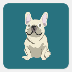 Sticker Carré Bouledogue français crème, J'aime mon chien