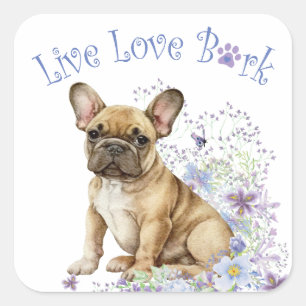 Sticker Carré Bouledogue Français Floral
