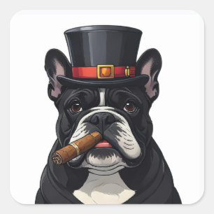 Sticker Carré Bouledogue français French Bulldog cigare