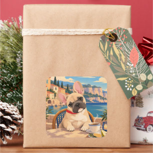 Sticker Carré Bouledogue français Impression d'art SAVOURER LE