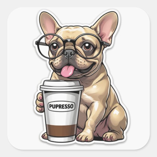 Sticker Carré Bouledogue français Pupresso Vibes (Devant)