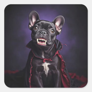 Sticker Carré Bouledogue français vampire Halloween mignon