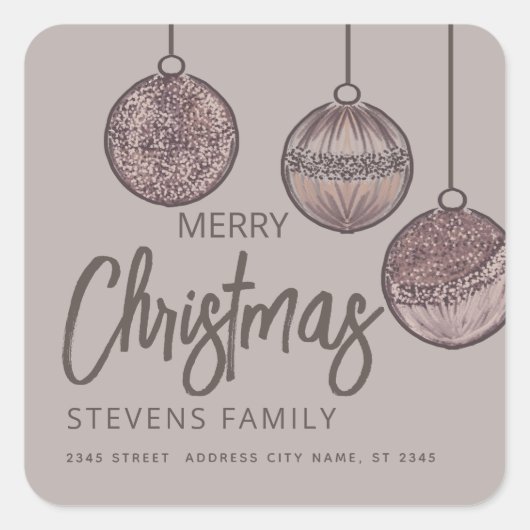 Sticker Carré Boules de Noël aquarelle Joyeux Noël   (Devant)