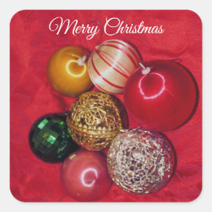 Sticker Carré Boules de Noël Rétro Joyeux Noël