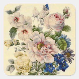 Sticker Carré Bouquet botanique vintage de fleurs mixtes
