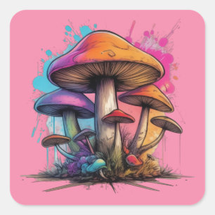 Sticker Carré Bouquet de champignons colorés
