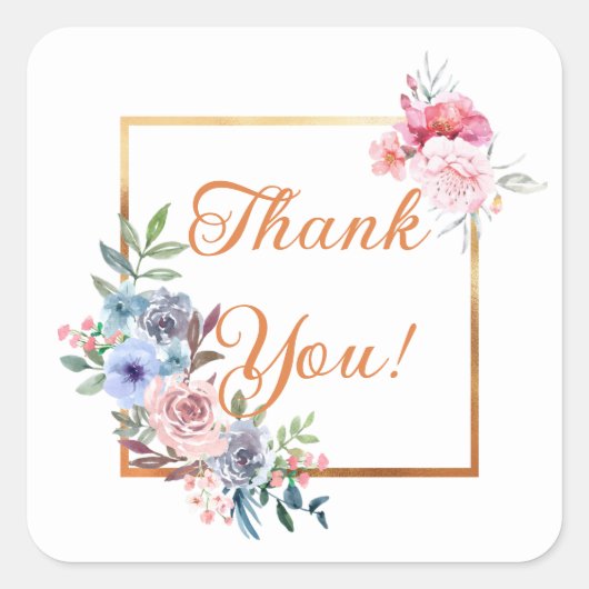 Sticker Carré Bouquet de fleurs aquarelle pastel Merci (Devant)