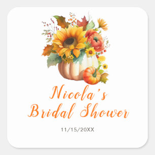 Sticker Carré Bouquet de fleurs de citrouille pour la douche de 