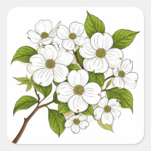 Sticker Carré Bouquet de fleurs de cornouiller blanc sur une bra