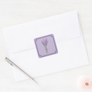 Sticker Carré Bouquet de fleurs de lavande aquarelle dans un cad