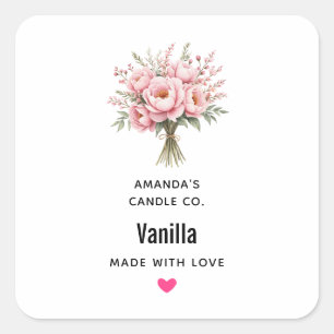 Sticker Carré Bouquet de fleurs de pivoine rose joli Bougie Entr