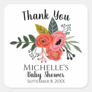 Sticker Carré Bouquet de fleurs d'été rouge rose