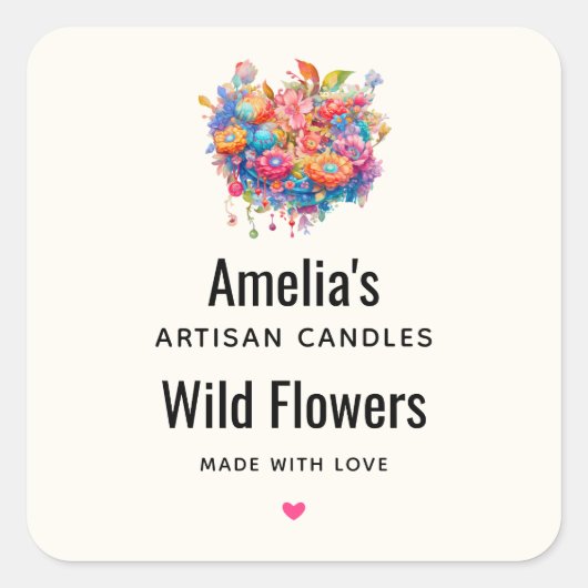 Sticker Carré Bouquet de fleurs Orange & Blue Boho Bougie Busine (Devant)