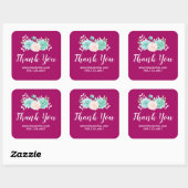 Sticker Carré Bouquet de fleurs rose et vert Pastel sur Magenta  (Feuille)