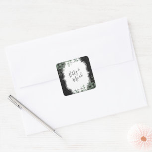 Sticker Carré Bouquet de glitter noir et d'eucalyptus floral