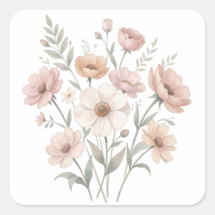 Sticker Carré Bouquet de l'Anémone Délicate Douceur Aquarelle