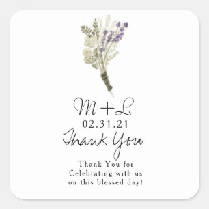 Sticker Carré Bouquet de lavande rustique à l'aquarelle minimali