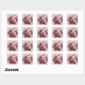 Sticker Carré Bouquet de Mariage Bordeaux Rose Violet (Feuille)