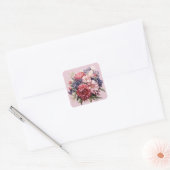 Sticker Carré Bouquet de Mariage Bordeaux Rose Violet (Enveloppe)
