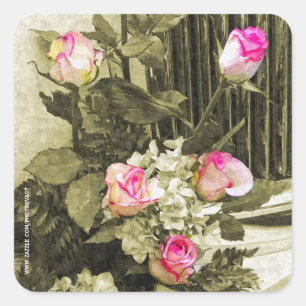Sticker Carré Bouquet de mariage vintage