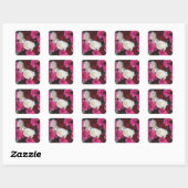 Sticker Carré Bouquet de roses roses roses, blanches et rouges - (Feuille)