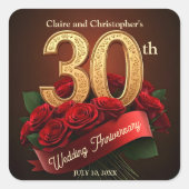 Sticker Carré Bouquet de roses rouges élégantes 30e anniversaire (Devant)