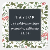 Sticker Carré Bouquet d'hiver | Adresse de retour de vacances (Devant)