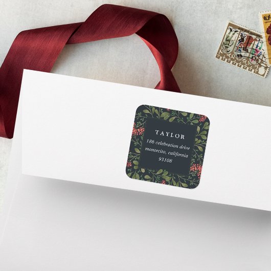 Sticker Carré Bouquet d'hiver | Adresse de retour de vacances