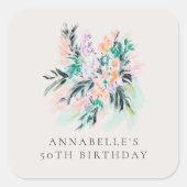 Sticker Carré Bouquet Élégant Moderne de Fleurs d'Anniversaire (Devant)