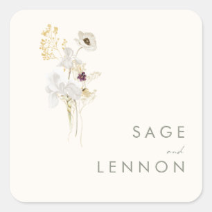 Sticker Carré Bouquet Fleur sauvage Whimsical   Enveloppe ivoire
