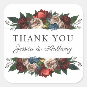 Sticker Carré Bouquet Floral de Luxe Tons de Bijou Merci