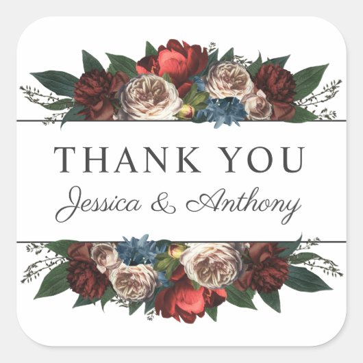 Sticker Carré Bouquet Floral de Luxe Tons Pierres Précieuses Mer (Devant)