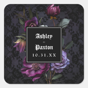 Sticker Carré Bouquet floral mauve moody gothique sur dentelle n