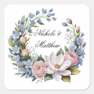 Sticker Carré Bouquet Floral Romantique de Mariage