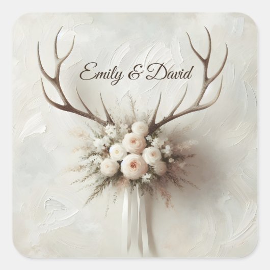 Sticker Carré Bouquet mariage et Antlers de cerfs (Devant)