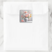 Sticker Carré Bouquet Peach and White Dahlia (Sac)