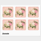 Sticker Carré Bouquet Rose & Blanc Élégant Rose (Feuille)