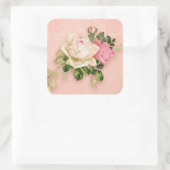 Sticker Carré Bouquet Rose & Blanc Élégant Rose (Sac)