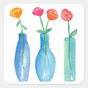 Sticker Carré Bouquet Roses Roses Roses Roses Aquarelles Fleurs