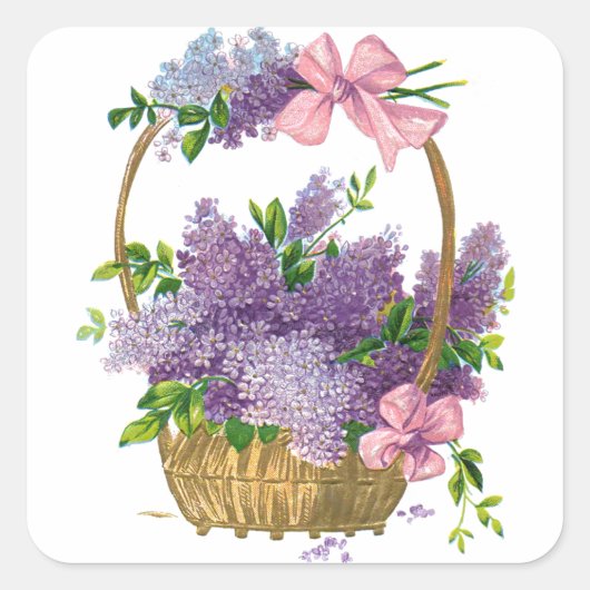 Sticker Carré Bouquet vintage de Lilacs violets (Devant)