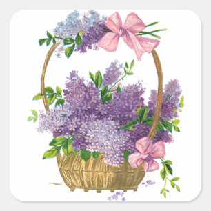 Sticker Carré Bouquet vintage de Lilacs violets
