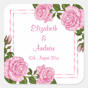 Sticker Carré Bouquets de coin rose joli pour mariage